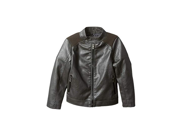 Urban Republic Kids Justin Faux Leather Biker Jacket Ribbed Shoulder (toddler) (dark Charcoal) Boy's Coat