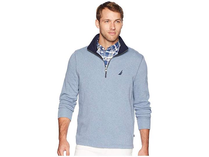 Nautica 1/2 Zip Mock Neck (deep Anchor Heather) Men's Clothing