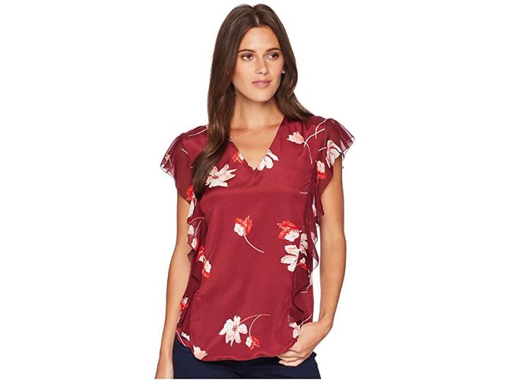 Lauren Ralph Lauren Floral-print Ruffled Crepe Top (multi) Women's Clothing