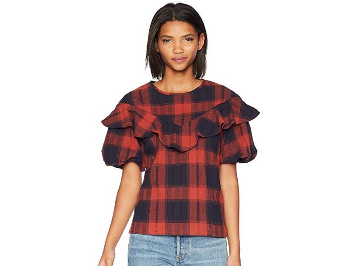 Bcbgeneration Ruffle Overlay Top (navy Combo) Women's Clothing
