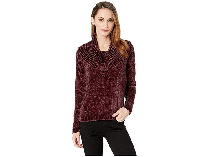 Michael Michael Kors Long Sleeve Velvet Cowl Sweater (cordovan) Women's Sweater