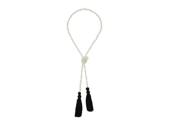 Kenneth Jay Lane White Pearl Necklace W/ Black Tassels (white Pearl/black) Necklace