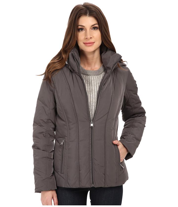 Calvin Klein Short Down Coat W/ Untrimmed Hood (titanium) Women's Coat