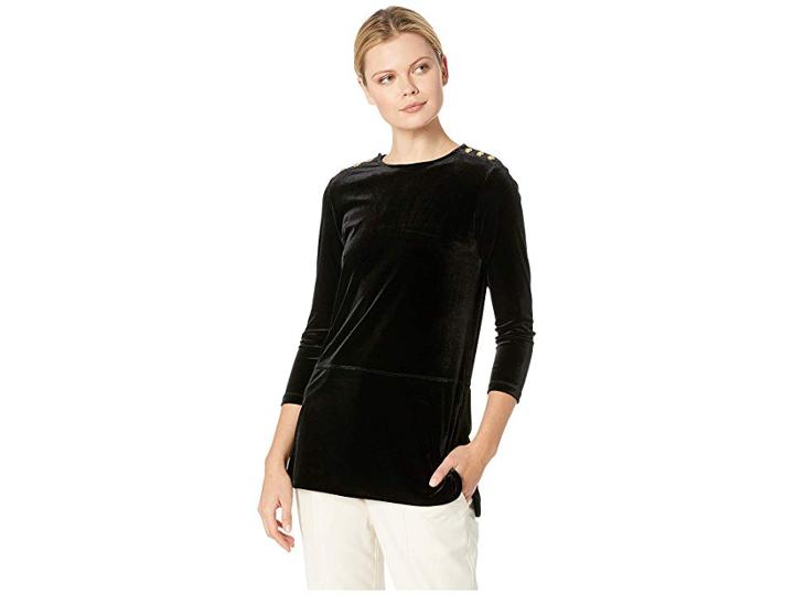 Lauren Ralph Lauren Georgette-velvet Tunic Top (polo Black) Women's Clothing