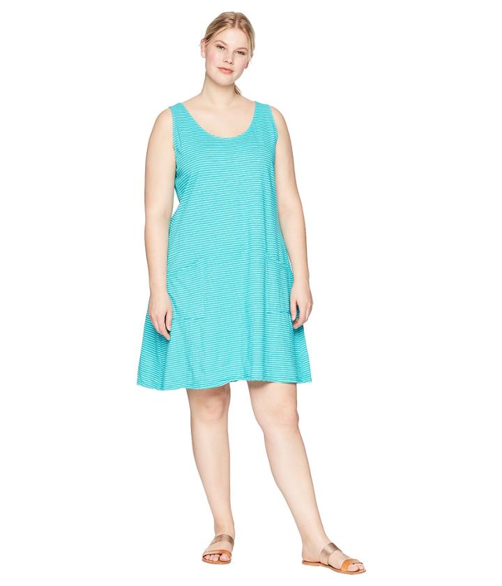 Extra Fresh By Fresh Produce Plus Size Pinstripe Drape Dress (caribbean Green) Women's Dress