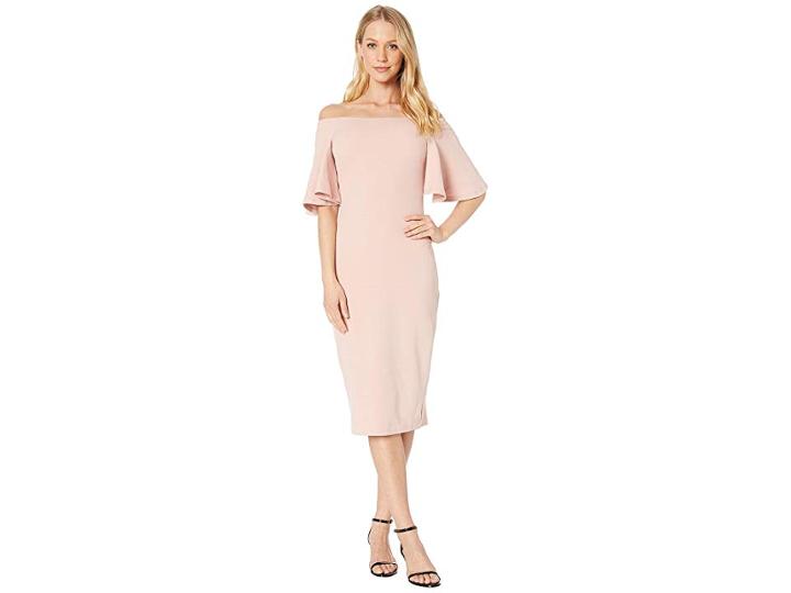 Bebe Off Shoulder Bell Sleeve Dress (blush) Women's Dress