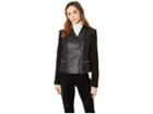 Cole Haan Faux Leather Biker Jacket With Faux Sherpa Sleeves (black) Women's Coat