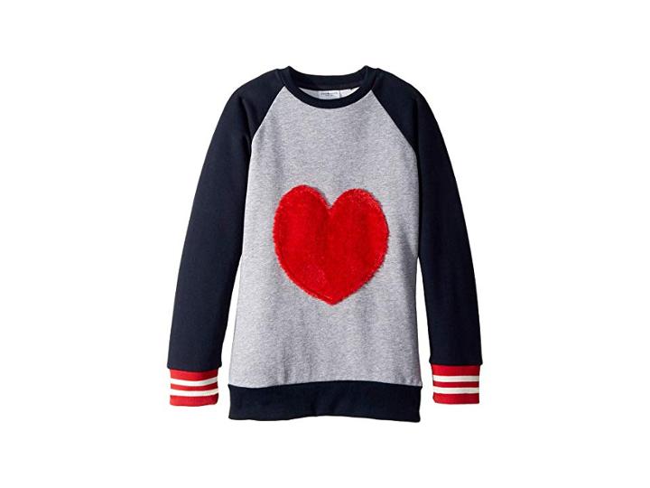 Toobydoo Furry Heart Baseball Sweatshirt (toddler/little Kids/big Kids) (navy) Girl's Sweatshirt