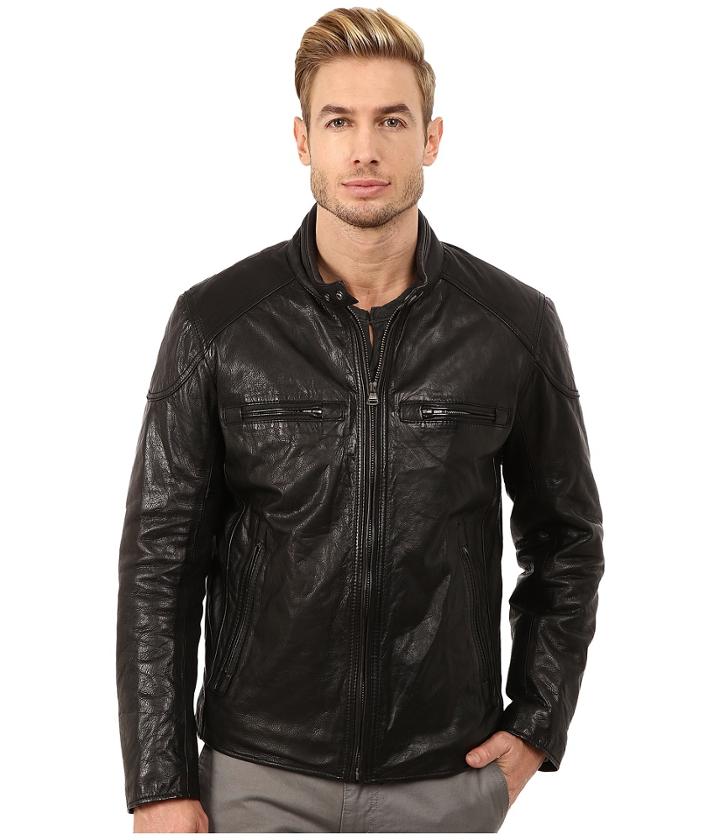 Marc New York By Andrew Marc Mac Lightweight Calf Moto Jacket W/ Chest Zipper Pockets (black) Men's Coat