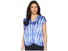 Kenneth Cole New York V-neck High-low Hem Top (tie-dye Pleat/blue) Women's Clothing
