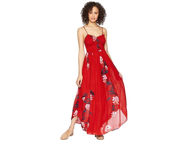Free People Beau Smocked Printed Slip (red Combo) Women's Dress