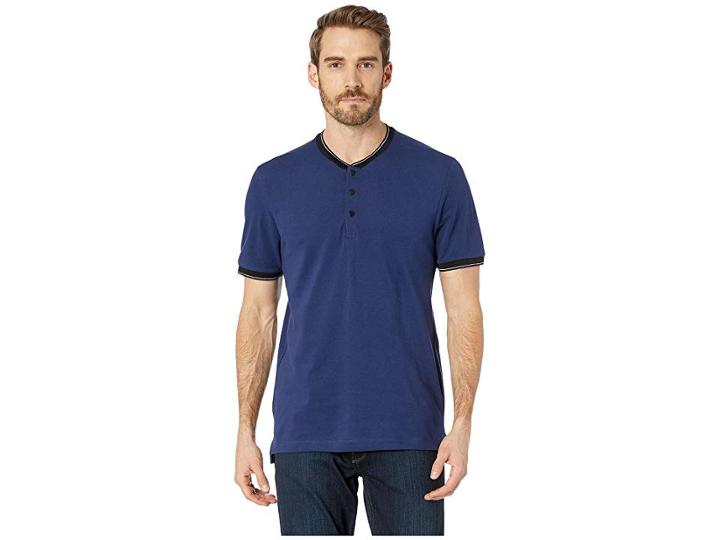 Kenneth Cole New York Short Sleeve Solid Baseball Neck Henley (medieval Blue) Men's T Shirt