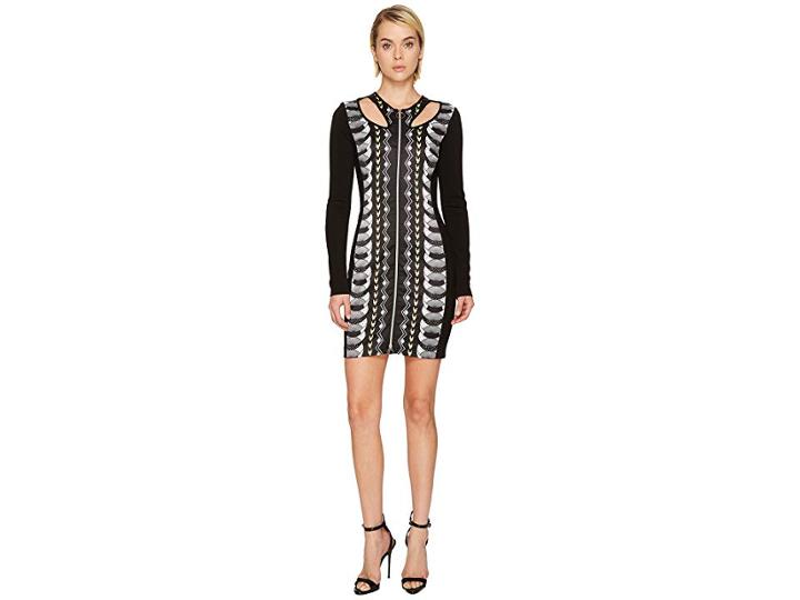 Versace Jeans Couture Cut Out Printed Long Sleeve Dress (giallo Acido) Women's Dress