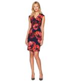 London Times Scuba Cap Sleeve Funnel Neck Sheath Dress (navy/orange) Women's Dress