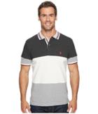 U.s. Polo Assn. Slim Fit Color Block Short Sleeve Pique Polo Shirt (black Heather) Men's Short Sleeve Pullover