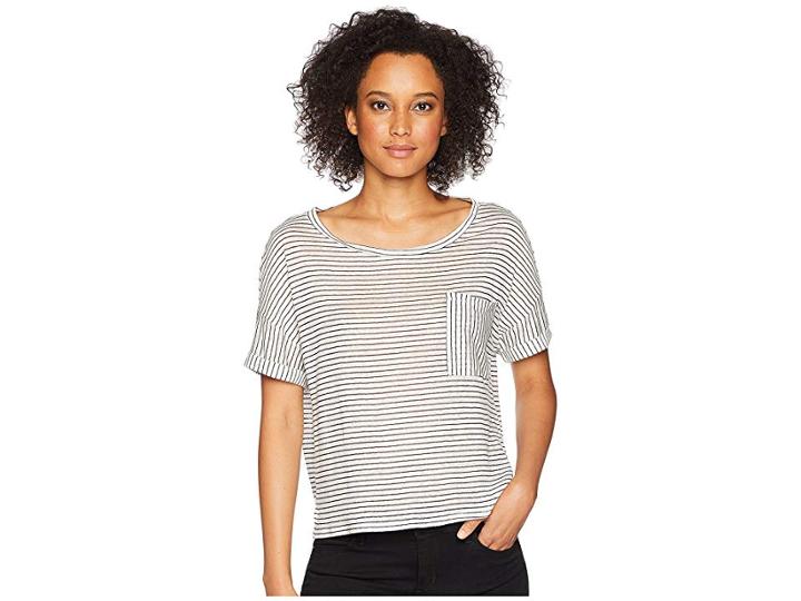 Three Dots Mojave Stripe Top (night Iris) Women's Short Sleeve Pullover