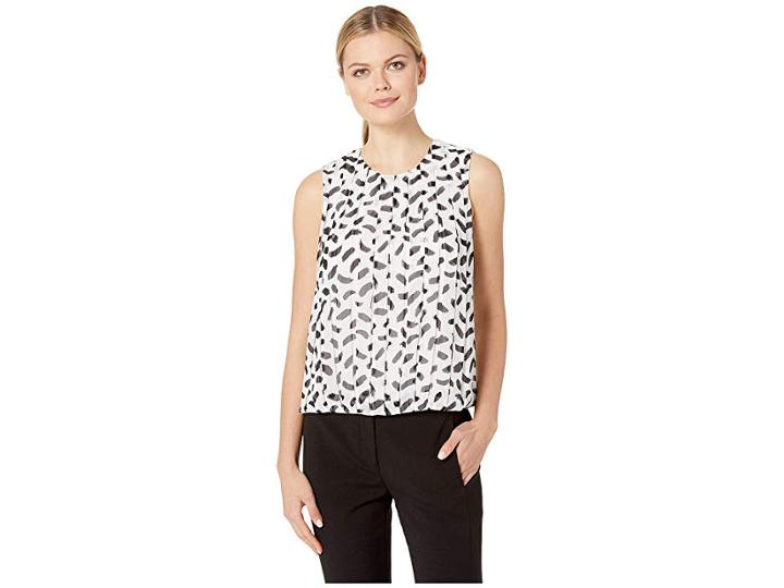 Calvin Klein Pleated Sleeveless Bubble Top (white/black) Women's Clothing