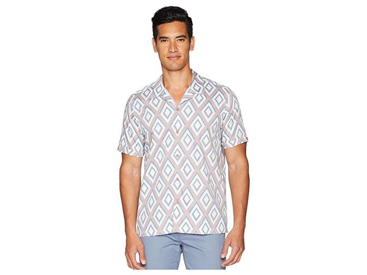 Ted Baker Bloo Short Sleeve Large Diamond Print Shirt (light Pink) Men's Clothing