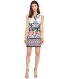 Laundry By Shelli Segal Printed Embroidered Sleeveless Shift Dress With Beaded Neckline (midnight) Women's Dress
