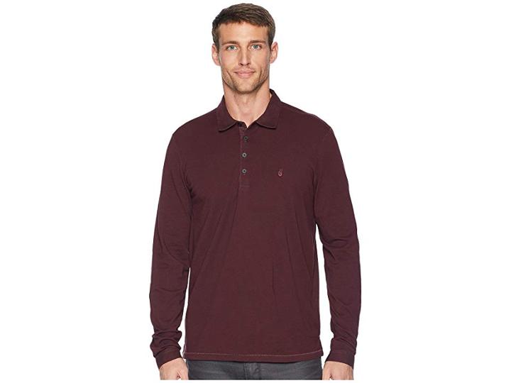 John Varvatos Star U.s.a. Long Sleeve Polo W/ Peace Sign Embroidery (bordeaux) Men's Clothing