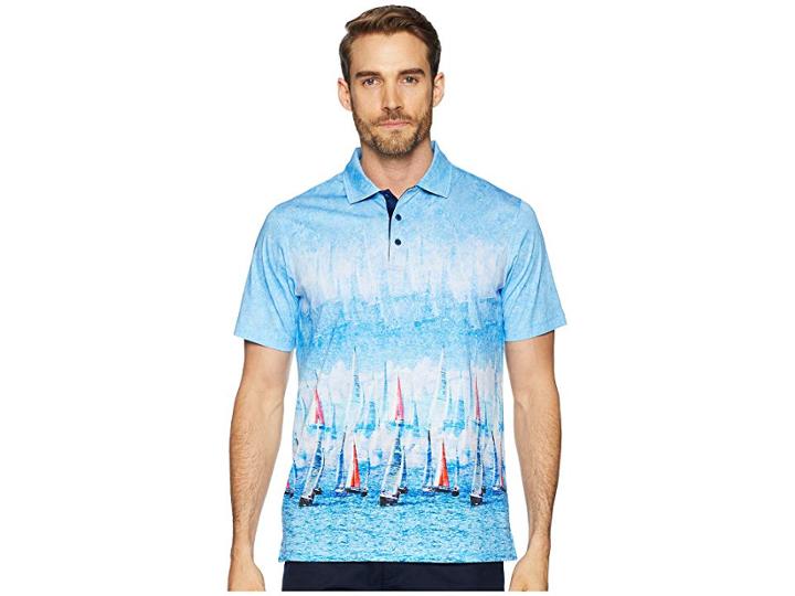 Bugatchi Oceanic Digital Print Polo (ocean) Men's Clothing