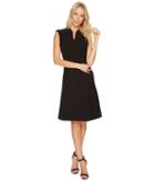 Ellen Tracy Solid Fit And Flare Dress With Front Zipper Detail (black) Women's Dress