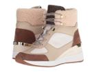 Michael Michael Kors Liv Bootie (cream/dark Caramel Tech Canvas/sport Suede/curly Shearling) Women's Lace-up Boots