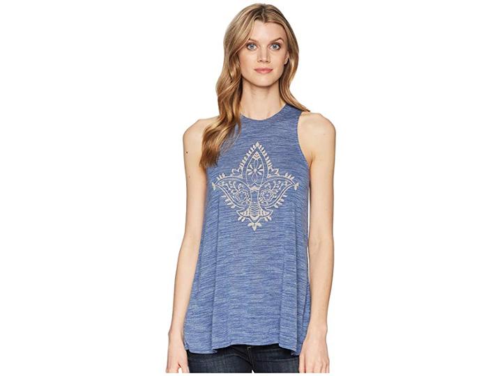 Roper 1572 Heather Jersey Mock Top (blue) Women's Clothing