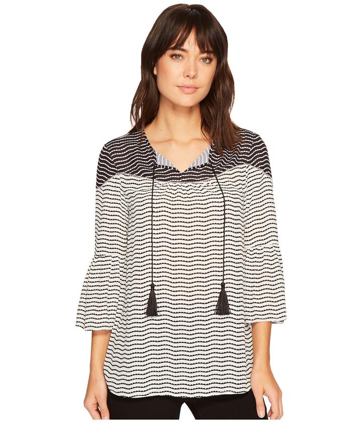 Ivanka Trump Wavy Stripe Georgette Bell Sleeve Tassel Blouse (wavy Stripe Ivory/ivory/black) Women's Blouse