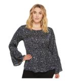 B Collection By Bobeau Plus Size Lee Flare Sleeve Blouse (navy Star) Women's Blouse