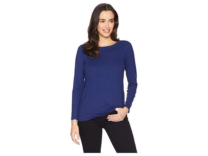 Bobeau Long Sleeve High-low Bow Back Tee (navy) Women's T Shirt