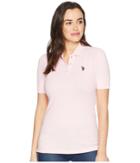 U.s. Polo Assn. Short Sleeve Lace Yoke Solid Stretch Pique Polo Shirt (first Blush) Women's Clothing