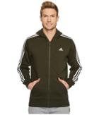 Adidas Essentials 3-stripes Full Zip Brushed Fleece Hoodie (night Cargo/black) Men's Sweatshirt