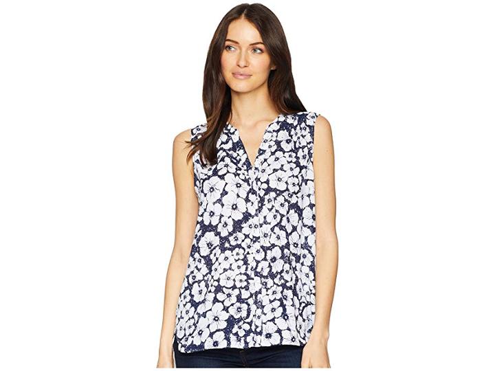 Nydj Sleeveless Pintuck Pleat Back (etched Flowers Peacoat) Women's Sleeveless