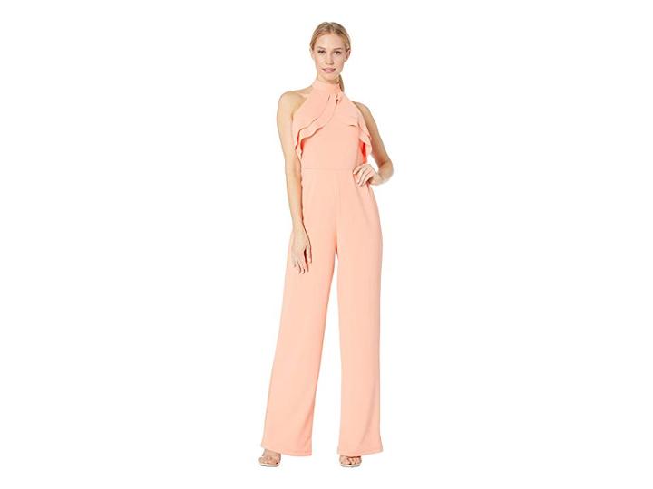 Bebe Ruffle Halter Neck Jumpsuit (peach) Women's Jumpsuit & Rompers One Piece