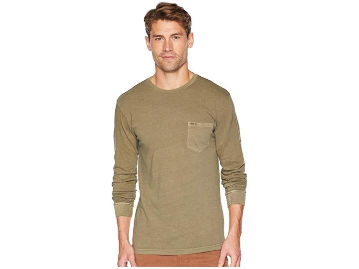 Rvca Ptc Pigment Long Sleeve (olive) Men's Clothing