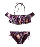 Hobie Kids Tropi-call Me Ruffle Crop Top With Adjustable Hipster Set (big Kids) (raisin) Girl's Swimwear Sets
