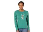 Life Is Good Funky Reindeer Crusher Long Sleeve T-shirt (forest Green) Women's T Shirt
