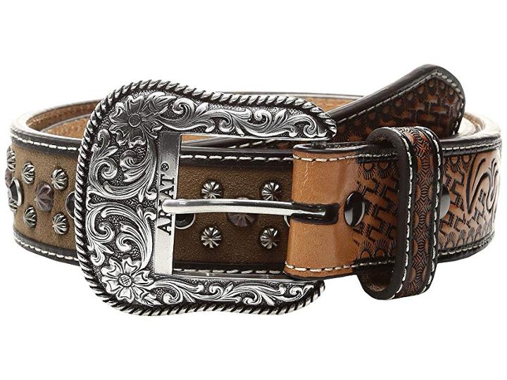 Ariat Scroll Tab Belt (black/tan) Men's Belts