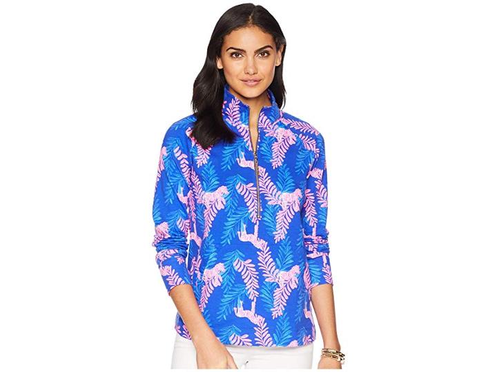 Lilly Pulitzer Upf 50+ Skipper Printed Popover (royal Purple Dazzle) Women's Long Sleeve Pullover