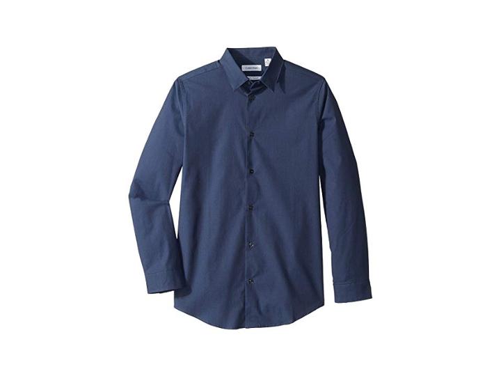 Calvin Klein Kids Iridescent Twill Long Sleeve Shirt (big Kids) (provincal Blue) Boy's Clothing