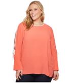 Vince Camuto Specialty Size Plus Size Long Sleeve Flutter Cuff Split Sleeve Blouse (melon) Women's Blouse