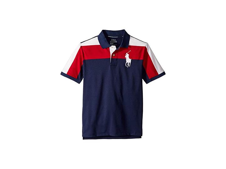Polo Ralph Lauren Kids Striped Performance Lisle Polo (big Kids) (pure White Multi) Boy's Short Sleeve Knit