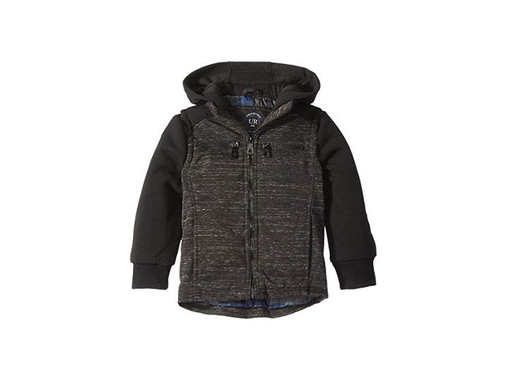 Urban Republic Kids Taylor Knit Melange W/ Fleece Sleeves Hoodie (little Kids/big Kids) (black) Boy's Coat