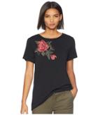 Romeo & Juliet Couture Flower Patch Short Sleeve Top (black) Women's Clothing