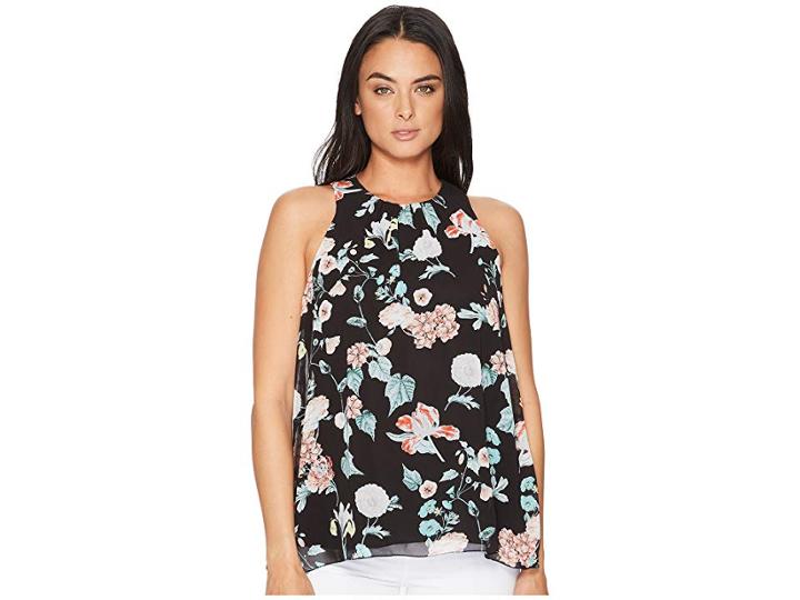 Vince Camuto Sleeveless Floral Gardens Blouse (rich Black) Women's Blouse