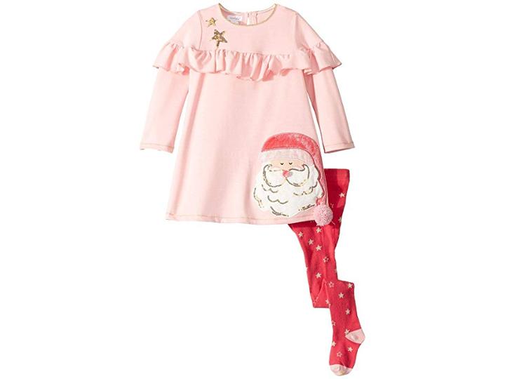 Mud Pie Santa's Christmas Dress And Tights Two-piece Set (toddler) (pink) Girl's Active Sets
