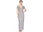 Adrianna Papell Petite Cap Sleeve Fully Beaded Scallop Neck Gown (silver Grey) Women's Dress