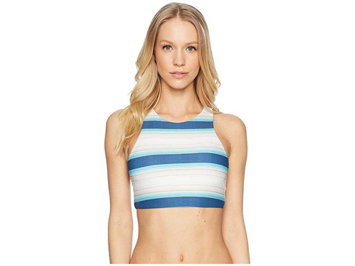 Carve Designs Sanitas Reversible Bikini Top (playa Stripe/gold Palms) Women's Swimwear