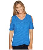 Fresh Produce Pinstripe Crossover Escape Top (electronic Blue) Women's Clothing